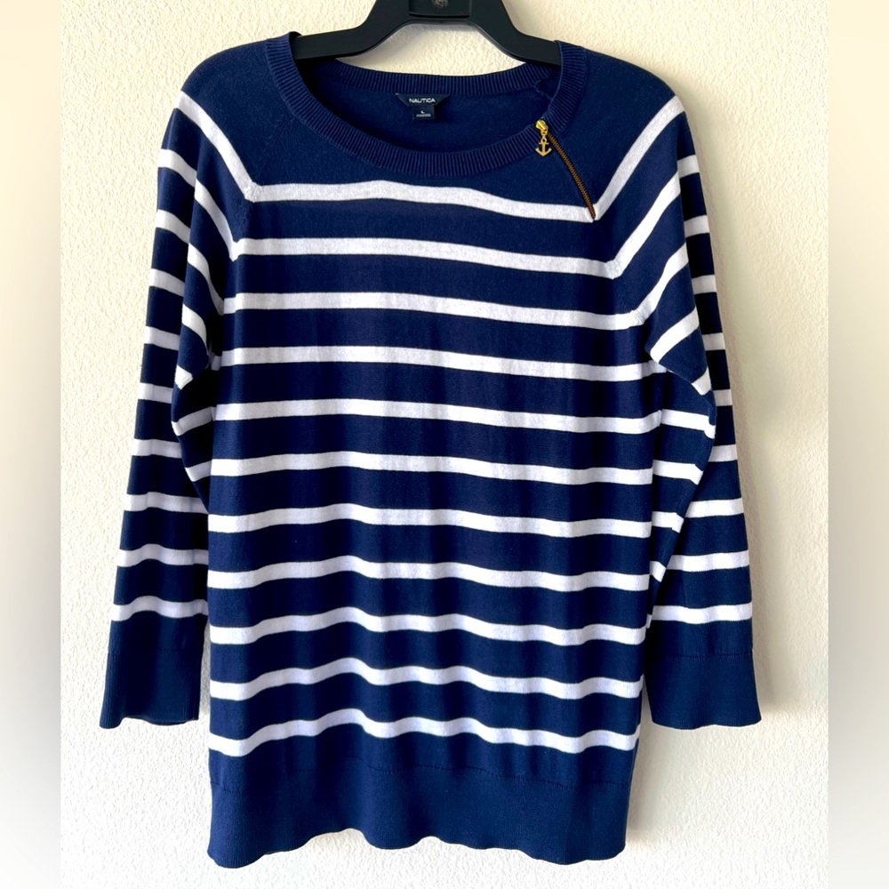 Nautica Blue and white striped sweater NWOT